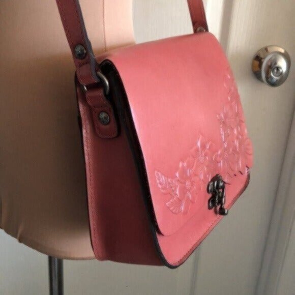 Patricia Nash Cecina Flap Old Rose Leather Tooled Crossbody Pink - Picture 4 of 12